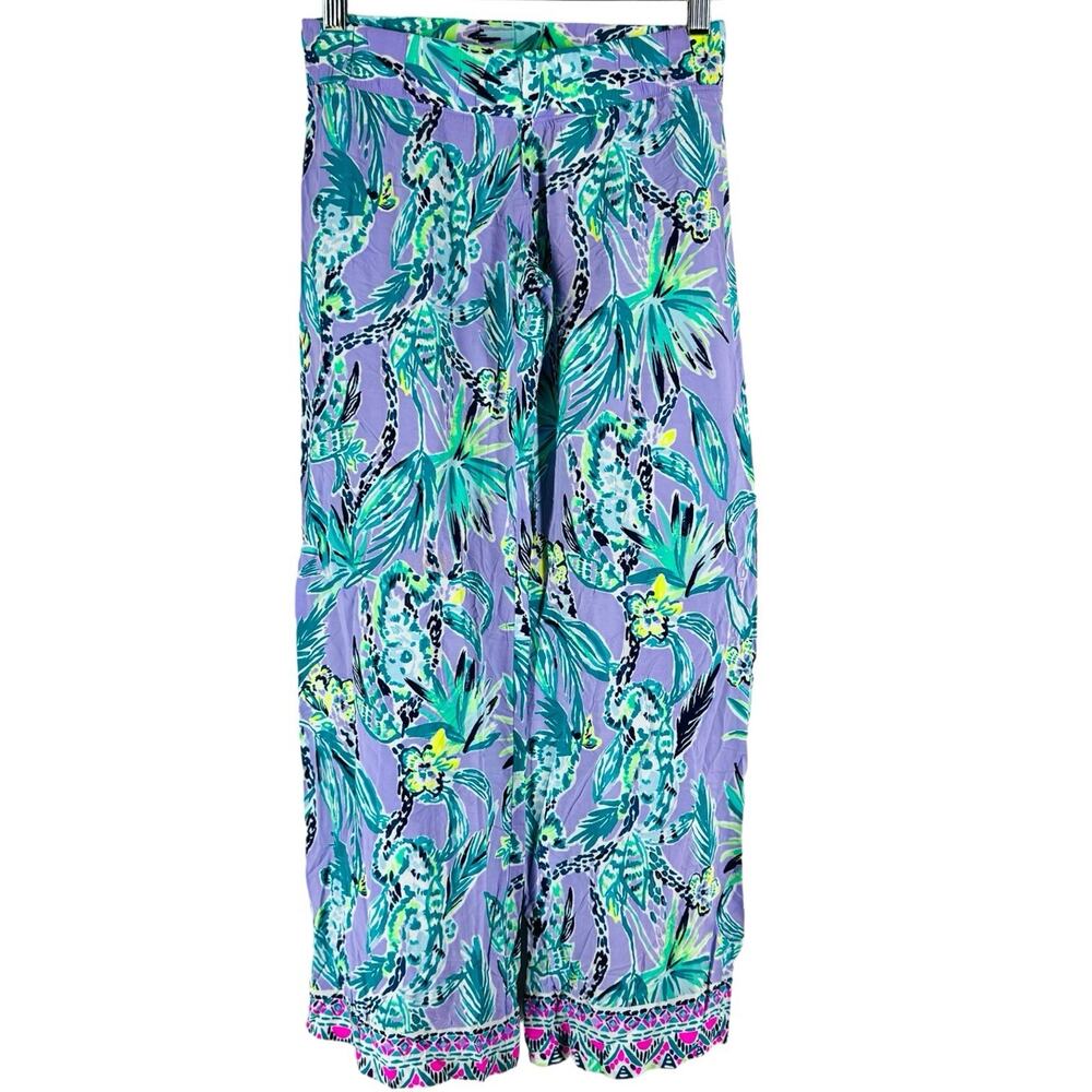Lilly Pulitzer Bal Harbour Palazzo Its Impawsible Pants XXS Floral Lilac Verbena